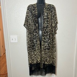 Fadivo New York Leopard Print Kimono with Fringe#A14
